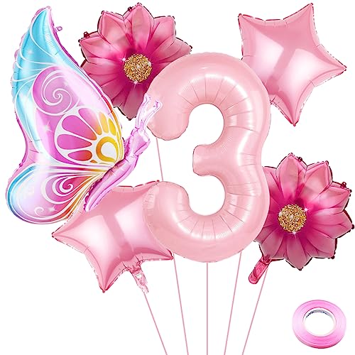 Weenkeey 3 Stück Rosa Schmetterlingsballon mit Zahl 3 für Mädchen 3 Jahre Geburtstag Party Dekoration Weenkeey 3 Stück Rosa Schmetterlingsballon mit Zahl 3 für Mädchen 3 Jahre Geburtstag Party Dekoration von Weenkeey