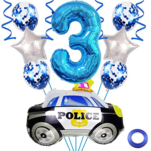 Weenkeey 3. Polizei Geburtstag Dekoration 3 Jahre Geburtstag Polizei Luftballons Polizeiauto Folienballons Blau Zahl 3 Helium Ballon für Polizei Motto Party Junge Geburtstag Party Supplies von Weenkeey