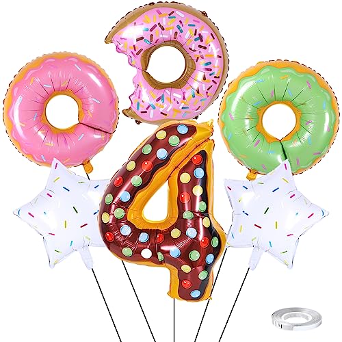 Weenkeey 4 Jahre Donut Geburtstag Dekor Großes Donut Folienballon 4. Geburtstag Krapfen Luftballon Zahl 4 Luftballon für Junge Mädchen Geburtstag Party von Weenkeey