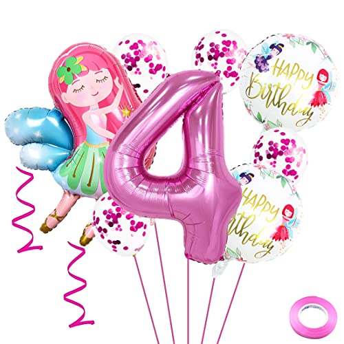 Weenkeey 4 Jahre Feen Geburtstag Deko Großes Fee Folienballon 4. Geburtstag Feen Ballon Rosa Zahl 4 Luftballon für Mädchen Geburtstag Party von Weenkeey