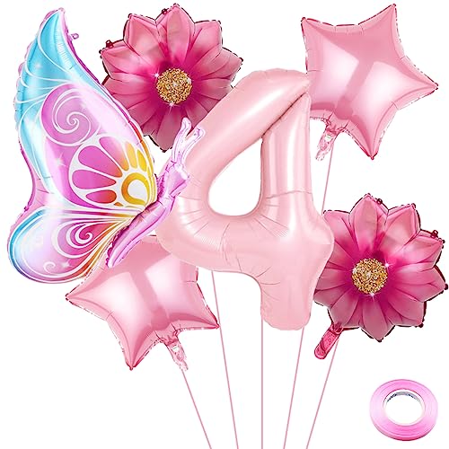 Weenkeey 4 Jahre Schmetterling Geburtstag Deko Große Schmetterling Folienballon 4. Geburtstag Schmetterling Luftballon Rosa Zahl 4 Luftballon für Mädchen Geburtstag Party von Weenkeey