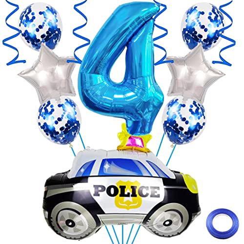 Weenkeey 4. Polizei Geburtstag Dekoration 4 Jahre Geburtstag Polizei Luftballons Polizeiauto Folienballons Blau Zahl 4 Helium Ballon für Polizei Motto Party Junge Geburtstag Party Supplies von Weenkeey