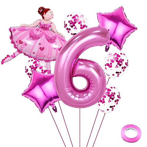 Weenkeey 6 Jahre Ballett Geburtstag Deko Große Ballerina Luftballon 6. Geburtstag Ballett Folienballon Rosa Zahl 6 Luftballon für Mädchen Geburtstag Party von Weenkeey