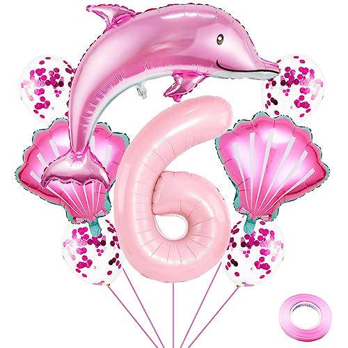Weenkeey 6 Jahre Delfin Geburtstag Deko Große Delfin Folienballon 6. Geburtstag Delfin Ballons Rosa Zahl 6 Luftballon für Mädchen Geburtstag Party von Weenkeey