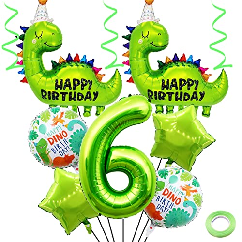 Weenkeey 6 Jahre Dinosaurier Geburtstag Dekoration Großes Dinosaurier Happy Birthday Luftballon 6. Geburtstag Dino Heliumballon Obst Grün Zahl 6 Folienballon für Dino Party Junge Geburtstag Party von Weenkeey