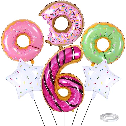 Weenkeey 6 Jahre Donut Geburtstag Dekor Große Donut Folienballon 6. Geburtstag Krapfen Luftballon Zahl 6 Luftballon für Junge Mädchen Geburtstag Party von Weenkeey