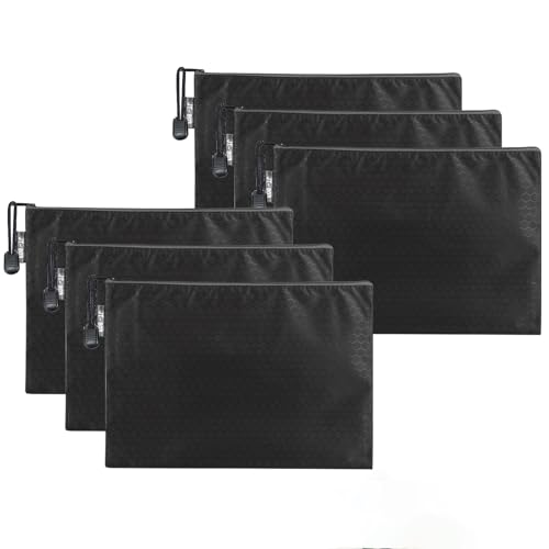 Geldtaschen Banktasche,6 PCS A5-Taschen Banktasche mit Reißverschluss,Geldscheintasche mit Reißverschluss,Wasserdichtes Oxford-Stoff 24 x 18 cm,für Dokumentenmappe,Kulturbeutel,Geldmappe (Schwarz) von Weenwill