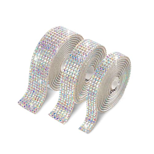 Weenwill Strassband,3 Stück Strassband Selbstklebend,Selbstklebende Glitzersteine,Selbstklebende Strasssteine,Klebeband für DIY Kunsthandwerk,Handwerk Hochzeit Party Dekoration von Weenwill