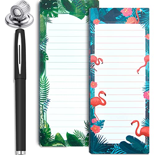 2 Pack Magnetic To Do List Notepads for Refrigerator Leaf Grocery List Magnet Memo Pad, 60 Sheets Per Pad, Magnetic Pen Holder Clip Refrigerator Magnet Pen Marker Clip Holder with Pen (Flamingo Palm) von Weewooday