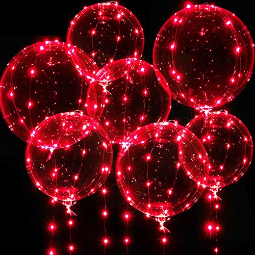 Leuchtende Luftballons, 7 Packungen 20 Zoll Valentinstag Bobo Luftballons mit 10ft LED Lichterketten für Valentinstag Tag Hochzeit Weihnachten Geburtstag Party Dekoration (Rot) von Weewooday