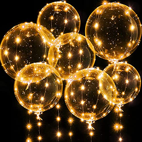 Leuchtende Luftballons, 7 Packungen 20 Zoll Valentinstag Bobo Luftballons mit 10ft LED Lichterketten für Valentinstag Tag Hochzeit Weihnachten Geburtstag Party Dekoration (Warmweiß) von Weewooday