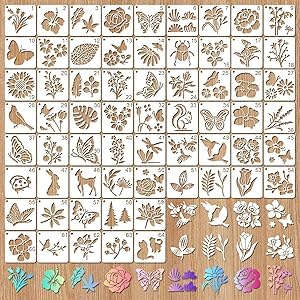 24 Stück Schablonen Set, Wefaly Malschablonen Kinder Schablonenfolie Wiederverwendbar Hohl Spray Kunststoff mit Blumen Blättern Tieren für DIY Möbel Boden Scrapbooking Textilgestaltung (7.5 x 15cm) von Wefaly