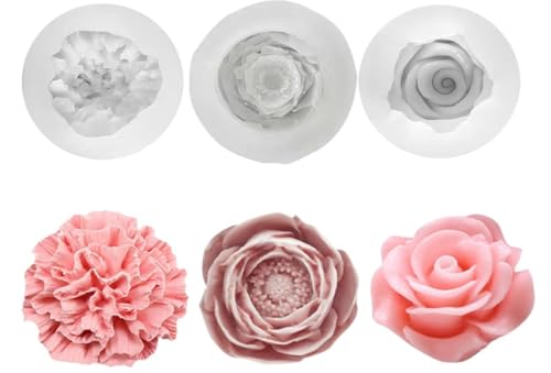3 Stück Kerzen Formen Silikon Rosen Nelke Pfingstrose Silikonformen Gießformen Frühling Kerzen Kerzenformen zum Gießen Blumen 3D (Blume) von Wefaly