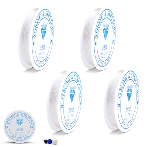 Elastische Schmuckfaden Set, 4 Spule Nylonschnur für Armbänder 0.4mm 0.6mm 0.8mm 1mm Transparente Schmuckdraht Gummiband für Armbänder für Perlenschmuck Armbänder Basteln von Wefaly
