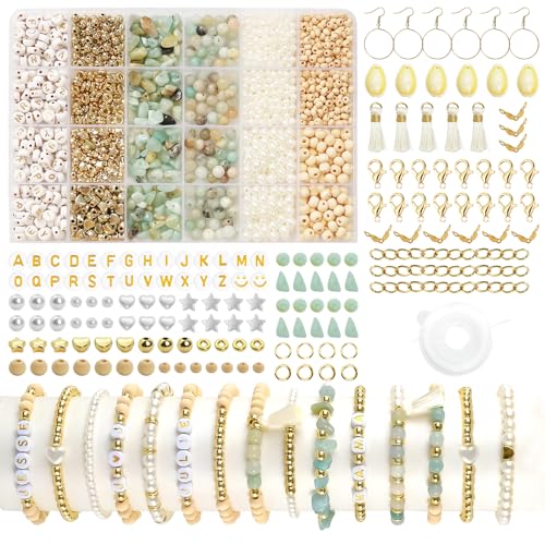 Natürliche Perlen für Armbänder, Schmuck Selber Machen Set Armband Set Bracelet Making Kit Perlen Buchstaben für Armbänder für DIY Per len Bracelet Making Kit Partys Weihnachten von Wefaly