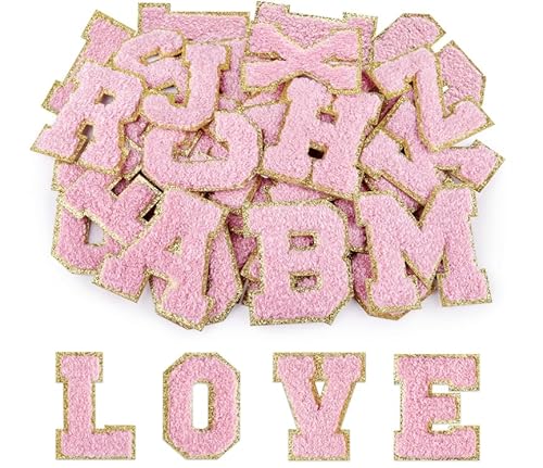 Selbstklebende Chenille-Buchstaben-Aufnäher A–Z, zum Aufbügeln für Kleidung, Stoff, Schuhe, Taschen, 26 Stück (Helles Pink) von Wefaly