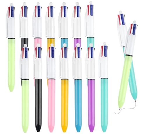 Wefaly 14 Stück 4 Farben Kugelschreiber, 4-in-1 Einziehbarer Kugelschreiber,Mehrfarbiger Kugelschreibers,Glatter 1 mm Vierfarben Kugelschreibers für Büro Home Schulbedarf von Wefaly