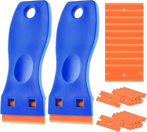 Wefaly 2 Stück mini Kunststoff Schaber mit 20 Kunststoff klingen, Plastikspachtel, Plastik schaber für Klebereste Entferner, klebstoffentferner, Ceranfeld, Glas und Edelstahl, Blau von Wefaly