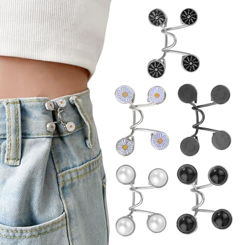Wefaly Hosen Enger Machen Clip 5 Stück, Verstellbare Hosenbund Enger Machen für Jeans Wiederverwendbar Jeansknopf Hosen Clips Hose Enge r Mache n Nähfreiknopf Waist Knots für Jeans und Kleid von Wefaly