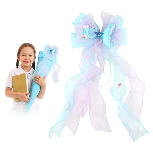 Wefaly Schultütenschleife, 40x20 cm Meerjungfrau Schultüte Schleife mit Geschenkband für Mädchen Junge Schulanfang Einschulung Deko Schultüte Schleife Zuckertütenschleife Deko von Wefaly