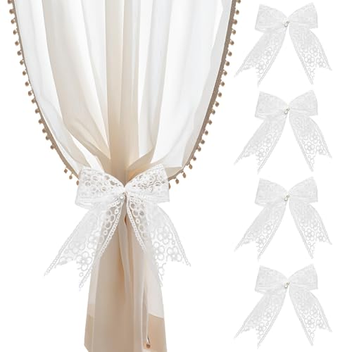 Wefaly Vorhang Raffhalter 4Pcs Fliege Raffhalter für Vorhänge Bohemian Gardinenhalter 75CM Verstellbare Spitze Gardinen Raffhalter Blumenstickerei Vorhang Halter für Zuhause Schlafzimmer Büro Deko von Wefaly
