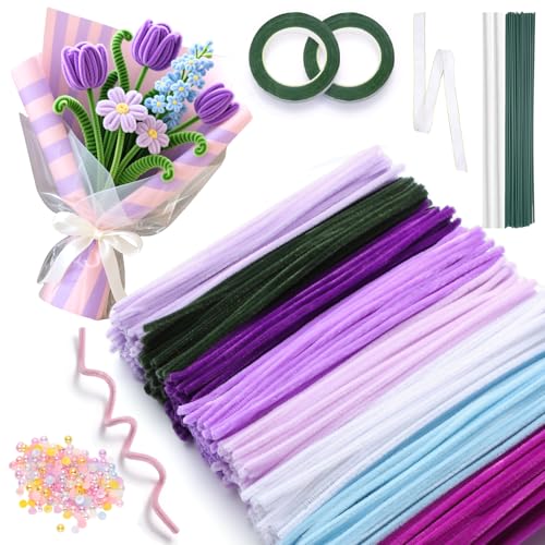 Wegfwbe Pipe Cleaner Flower Set,850 Stück 8 Farben Pfeifenputzer zum Basteln für Blumen Set mit Die Perlen & Geschenkband,Blumenband Staubblatt für Blumenstrauß DIY Geschenke Wegfwbe Pipe Cleaner Flower Set,850 Stück 8 Farben Pfeifenputzer zum Basteln für Blumen Set mit Die Perlen & Geschenkband,Blumenband Staubblatt für Blumenstrauß DIY Geschenke von Wegfwbe