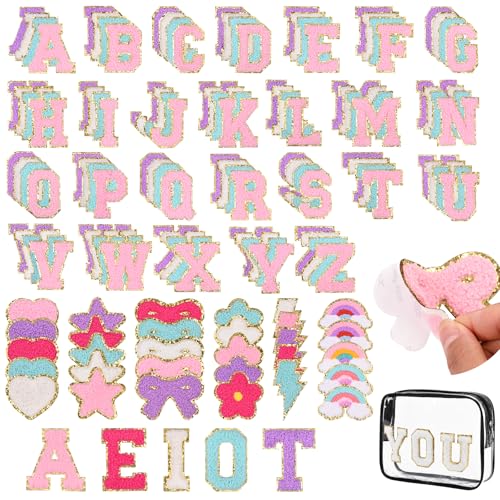 Wegitcs Chenille-Buchstaben-Aufnäher, selbstklebend, für DIY, A-Z, zum Aufkleben, verschiedene Farben, niedliche Regenbogen-Schleife, Blume, Stern, Blitz, Herz, Alphabet-Aufkleber für Kleidung, Hüte Wegitcs Chenille-Buchstaben-Aufnäher, selbstklebend, für DIY, A-Z, zum Aufkleben, verschiedene Farben, niedliche Regenbogen-Schleife, Blume, Stern, Blitz, Herz, Alphabet-Aufkleber für Kleidung, Hüte von Wegitcs