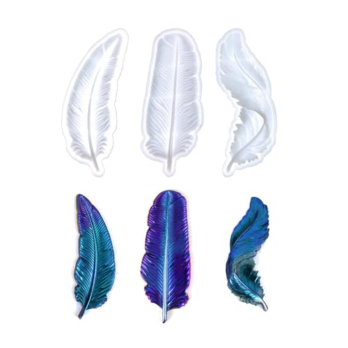 3 Stück gefiederte Formen, handgefertigt, Epoxidharz, 3D-Silikonformen, Schmuck-Anhängerformen von Wegiwuca