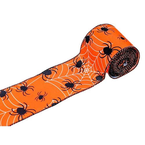 Breites Halloween-Partyband, Rolle mit Drahtkanten, Themenmuster, Halloween-Kranzband, 4,5 m Länge, Festivalzubehör Breites Halloween-Partyband, Rolle mit Drahtkanten, Themenmuster, Halloween-Kranzband, 4,5 m Länge, Festivalzubehör von Wegiwuca