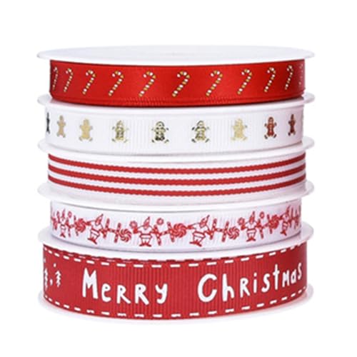Weihnachtsband-Rolle, 5 Stück, zum Basteln von Kränzen, 4,5 m, Neujahrsfest, dekoratives Band, Party-Dekorationen Weihnachtsband-Rolle, 5 Stück, zum Basteln von Kränzen, 4,5 m, Neujahrsfest, dekoratives Band, Party-Dekorationen von Wegiwuca