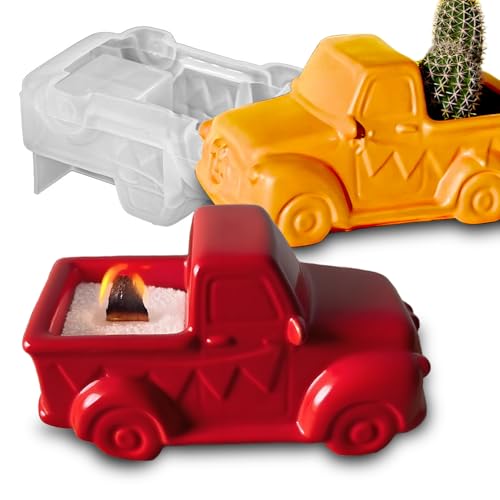 Wehous Silikonformen für LKW-Blumentopf, Kunstharz, Beton, 3D-Retro-Auto-Form, Kerzenhalter, Behälter, Aufbewahrung, Sukkulenten, Pflanzgefäß, Form für Epoxidguss, Zement, Gips, Weihnachtskunst von Wehous