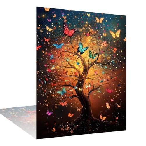 Diamond Painting Baum des Lebens Diamond Painting Erwachsene Groß xxl 50x60cm Schmetterling Diamant Art Bilder, DIY 5D Runder Vollbohrer Diamant Cross Stickerei Malerei Kits, Deko Wohnzimmer W6-921 von Wehsaeho