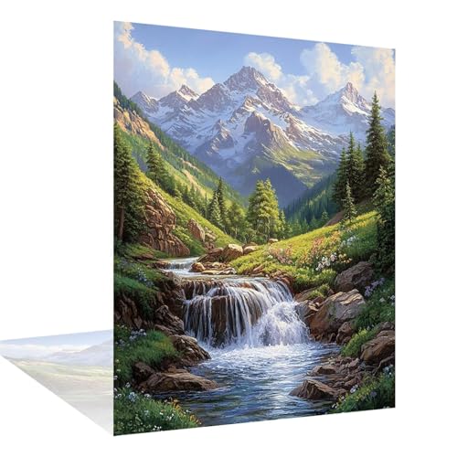 Diamond Painting Berge Diamond Painting Erwachsene Groß xxl 50x60cm Wasserfall Diamant Art Bilder, DIY 5D Runder Vollbohrer Diamant Cross Stickerei Malerei Kits, Deko Wand, Geschenke für Frauen W6-901 von Wehsaeho