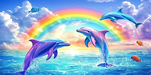 Diamond Painting Delphin Diamond Painting Erwachsene Groß 40x80cm, Regenbogen Diamond Painting kinder, 5D Diamant Painting Bilder, DIY Crystal Art Embroidery Painting Kit, Home Wall Decor W-1216 von Wehsaeho
