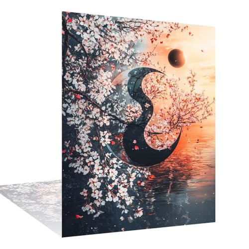 Diamond Painting Erwachsene Groß xxl 60x90cm Kirschblüten Diamond Painting Yin und Yang Diamanten Art Kinder, Diamant Kunst Kits Vollständiges, Mosaikherstellung Bastelset, Deko Wohnzimmer W6-1061 von Wehsaeho