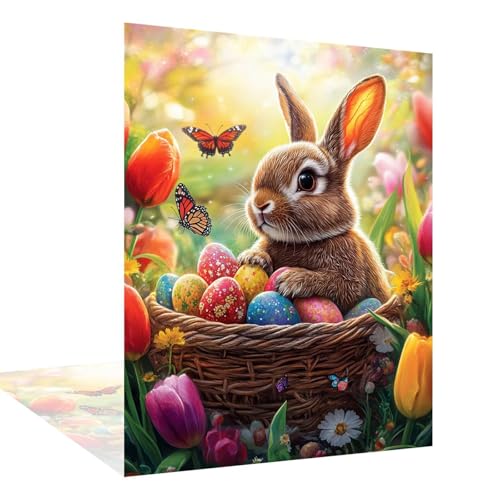 Diamond Painting Kaninchen Diamond Painting Erwachsene Groß xxl 60x80cm Ostern Diamant Art Bilder, DIY 5D Runder Vollbohrer Diamant Cross Stickerei Malerei Kits, Deko Wand, Geschenke für Frauen W6-981 von Wehsaeho