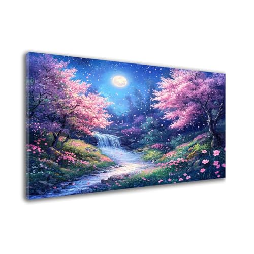 Diamond Painting Kirschblüten Diamond Painting Erwachsene Groß xxl 50x60cm Wasserfall Diamant Art Bilder, DIY 5D Runder Vollbohrer Diamant Cross Stickerei Malerei Kits, Deko Wohnzimmer Wand W6-242 von Wehsaeho