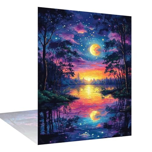 Diamond Painting Mond Diamond Painting Erwachsene Groß xxl 60x90cm Baum Diamant Art Bilder, DIY 5D Runder Vollbohrer Diamant Cross Stickerei Malerei Kits, Deko Wohnzimmer, Geschenke für Frauen W6-1101 von Wehsaeho