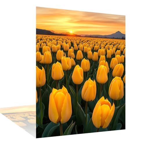 Diamond Painting Tulpe Diamond Painting Erwachsene Groß xxl 60x80cm Sonnenuntergang Diamant Art Bilder, DIY 5D Runder Vollbohrer Diamant Cross Stickerei Malerei Kits, Deko Wohnzimmer Wand W6-1081 von Wehsaeho