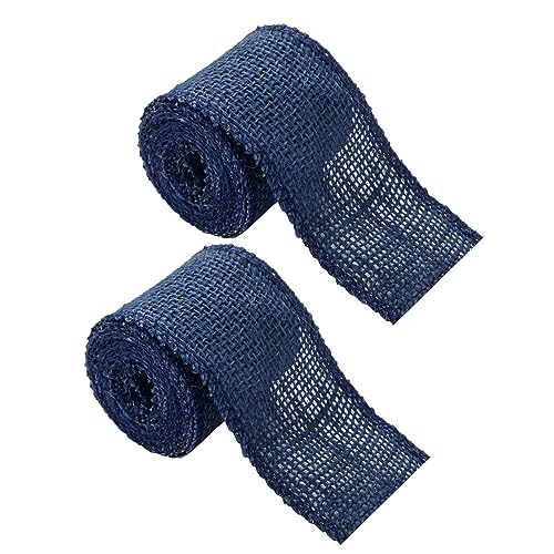 Juteband, 6,3 cm breit, marineblau, superfeines Gewebe, verdrahtet/fertige Kanten, 2 Rollen (blau) von Wei Xi