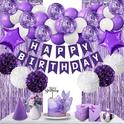 Violett Geburtstags Party Deko Set, Happy Birthday Luftballon Girlande Lila Ballons 6 Papier Pompoms Geburtstagsdeko Mädchen Violett Geburtstags Party Deko Set, Happy Birthday Luftballon Girlande Lila Ballons 6 Papier Pompoms Geburtstagsdeko Mädchen von WeiRenLuan