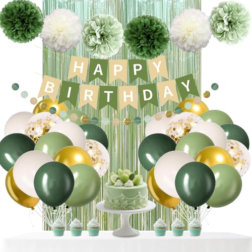 Salbeigrüne Geburtstagsdekorationen, Olivgrüne Happy Birthday Partydekorationen, Sandweißgold, Ballonbanner, Papierpompons, Grünpflanzen, neutrale rustikale Dekorationsartikel, Baby, Mädchen, Frauen Salbeigrüne Geburtstagsdekorationen, Olivgrüne Happy Birthday Partydekorationen, Sandweißgold, Ballonbanner, Papierpompons, Grünpflanzen, neutrale rustikale Dekorationsartikel, Baby, Mädchen, Frauen von WeiRenLuan