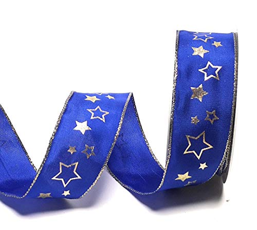Schleifenband 20m x 40mm Blau - Gold Sterne Dekoband Geschenkband [1755] von Weihnachtsband