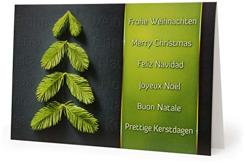 50 Premium Weihnachtskarten mit Umschlag Set für Firmen, hochwertige Klappkarten 19 x 12 cm groß, Tannenbaum aus Zweigen grün von Weihnachtskarten-Shop