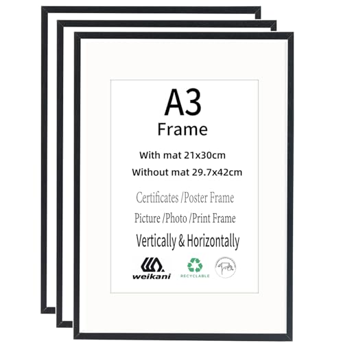 Weikani A3-Bilderrahmen mit A4-Matte, 3 Stück, 29,7 x 42 cm, Holz-Bilderrahmen, Urkundenrahmen mit Plexi-glas für Wandmontage oder Tischaufstellung Weikani A3-Bilderrahmen mit A4-Matte, 3 Stück, 29,7 x 42 cm, Holz-Bilderrahmen, Urkundenrahmen mit Plexi-glas für Wandmontage oder Tischaufstellung von Weikani