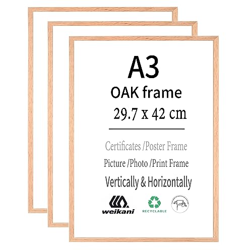 Weikani A3 Holz Bilderrahmen mit Matte,3 Pack-29.7x42 cm EICHE Holz Fotorahmen,Urkundenrahmen mit Plexiglas für Wandmontage oder Tischaufsteller Weikani A3 Holz Bilderrahmen mit Matte,3 Pack-29.7x42 cm EICHE Holz Fotorahmen,Urkundenrahmen mit Plexiglas für Wandmontage oder Tischaufsteller von Weikani