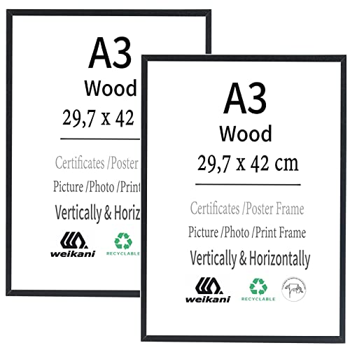 Weikani A3-Zertifikat-Bilderrahmen mit Matte,schwarzer Holz rahmen mit high Definition Plexiglas für Wandmontage-Display, 29,7x42 cm, 2er-Set von Weikani