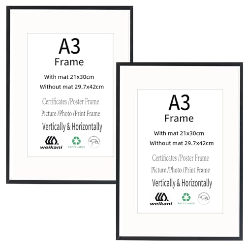 Weikani A3-Zertifikat-Bilderrahmen mit Matte,schwarzer Holz rahmen mit high Definition Plexiglas für Wandmontage-Display, 29,7x42 cm, 2er-Set von Weikani
