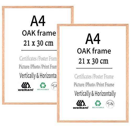 Weikani A4 Eichenholz Bilderrahmen, 2 Pack-21X30cm Holz Fotorahmen, Zertifikat-Rahmen mit Plexiglas für Wandhalterung oder Tischplatte Display von Weikani