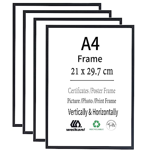 Weikani Bilderrahmen, A4, Schwarz, 4 Stück, 21 x 30 cm, Holz-Bilderrahmen, Urkundenrahmen mit Plexi-glas für Wandmontage oder Tischaufstellung Weikani Bilderrahmen, A4, Schwarz, 4 Stück, 21 x 30 cm, Holz-Bilderrahmen, Urkundenrahmen mit Plexi-glas für Wandmontage oder Tischaufstellung von Weikani